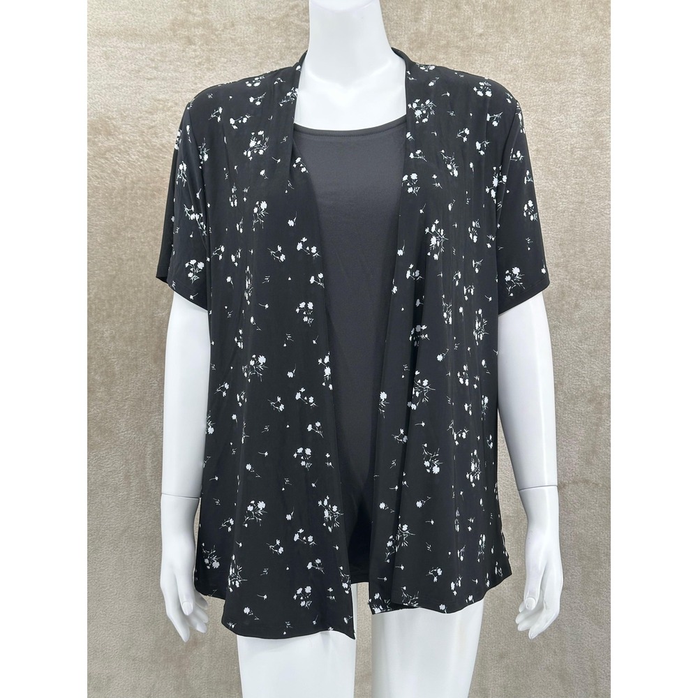 Cocomo Top Womens 2X Black White Floral Layered Stretch Office Church Modest